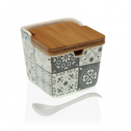 Salero de Cocina de Cerámica con Tapa de Madera Diseños Originales Mosaico Bicolor