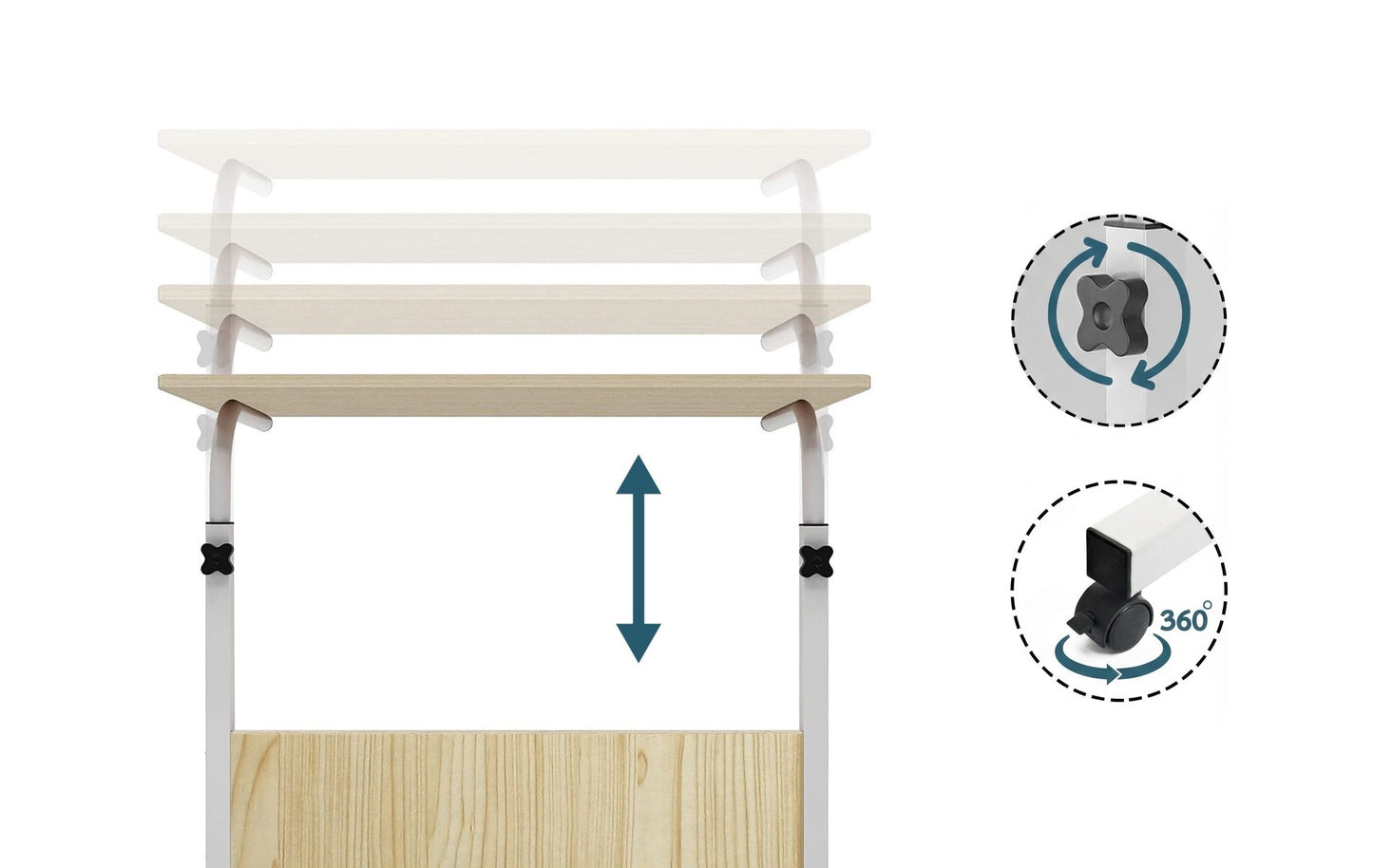 Mesa Auxiliar Ajustable con Ruedas, Mesa Portátil Para Portátil o Cama – Escritorio Regulable en Altura para Sofá, Dormitorio o Balcón, Ideal para Oficina en Casa