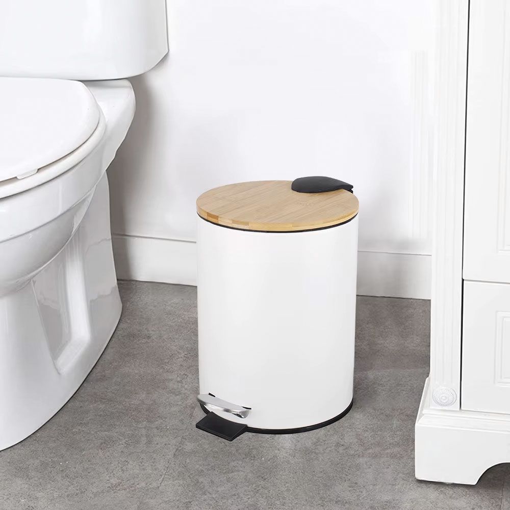Papelera de Baño con Tapa de Madera 3L - Cubo de Basura para Baño con Tapa y Pedal Cierre Silencioso