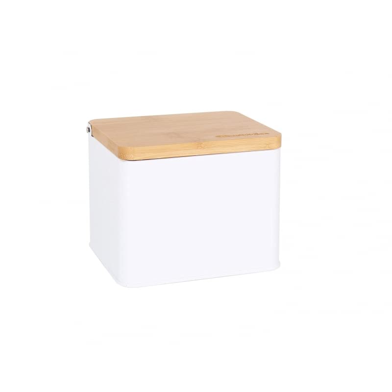 Salero Cocina Tapa Bambu Metal Blanco 14x11x11 cm