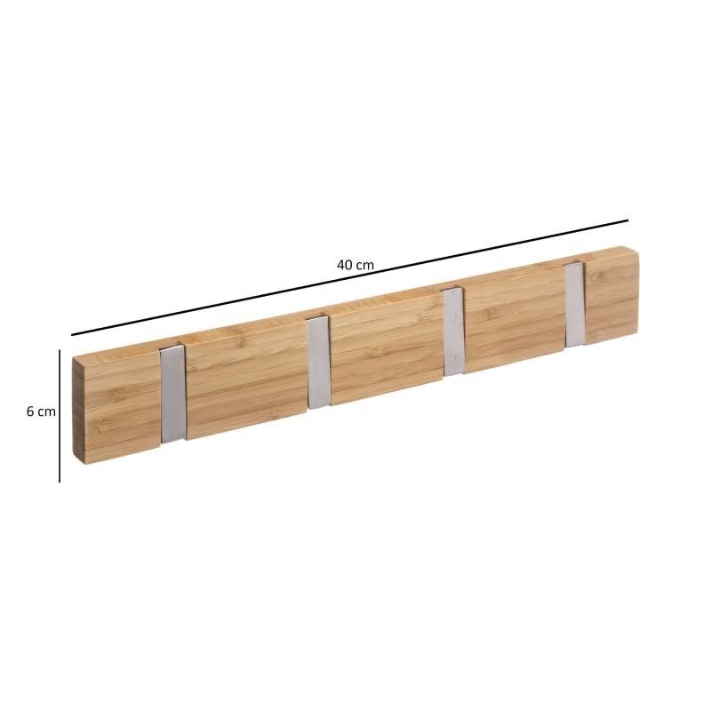 Perchero de Pared Madera Bambu con Ganchos Metal
