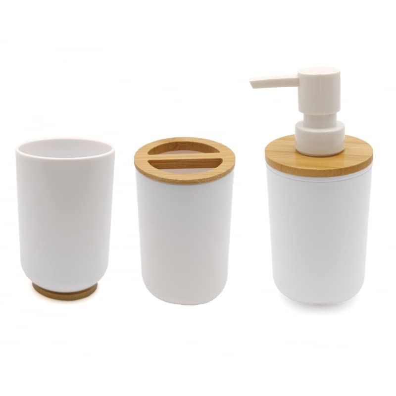 Set Accesorios Baño de Bambú Estilo nordico Blanco