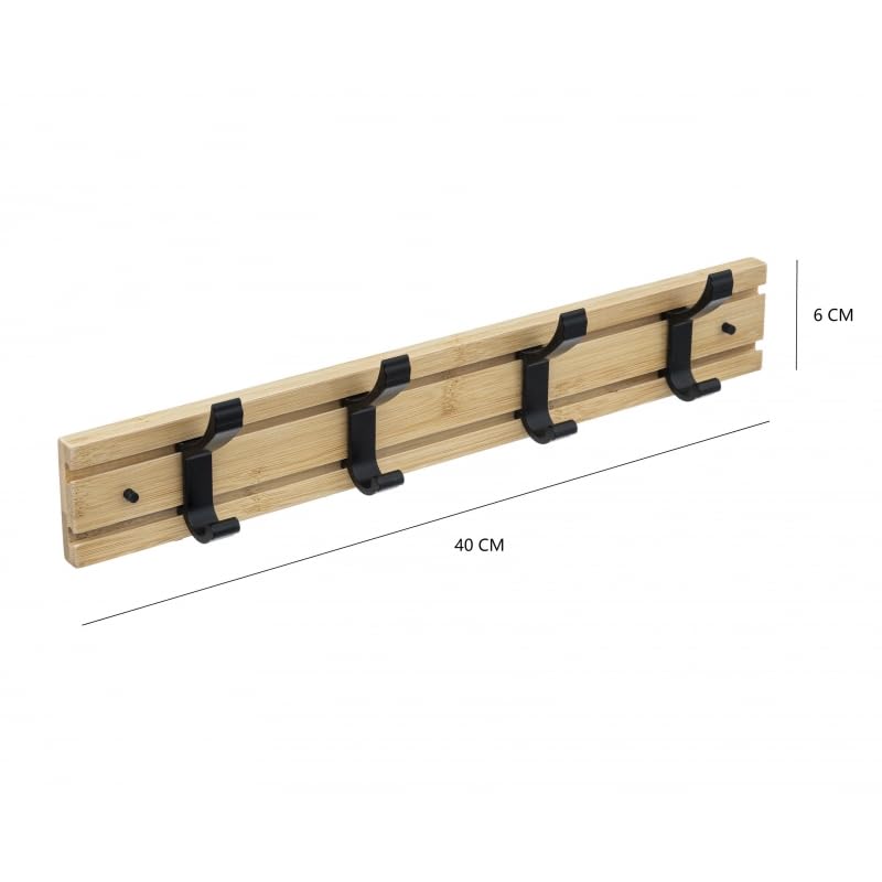 Perchero de Pared Madera Bambu con Ganchos Metal