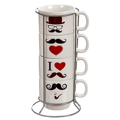 Juego de 4 Tazas apilables Original HYPSTER Love con Soporte Metal 300cc