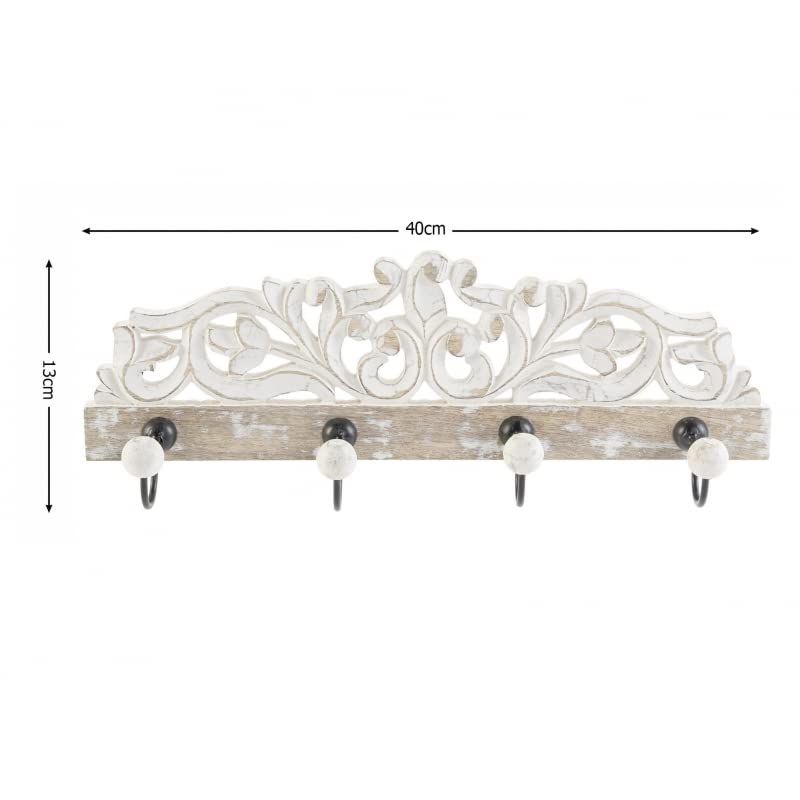Perchero de Pared Mango Madera Tallado Metal 4 colgadores