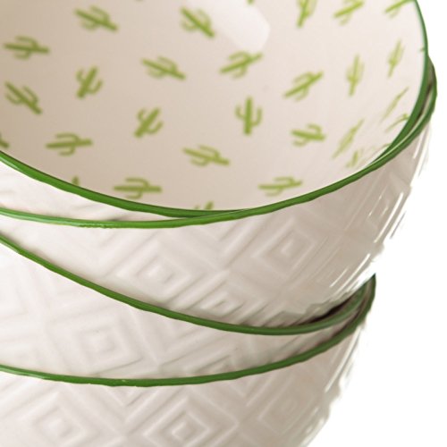 Pack 4 Bol Cactus Verde 600cc Porcelana