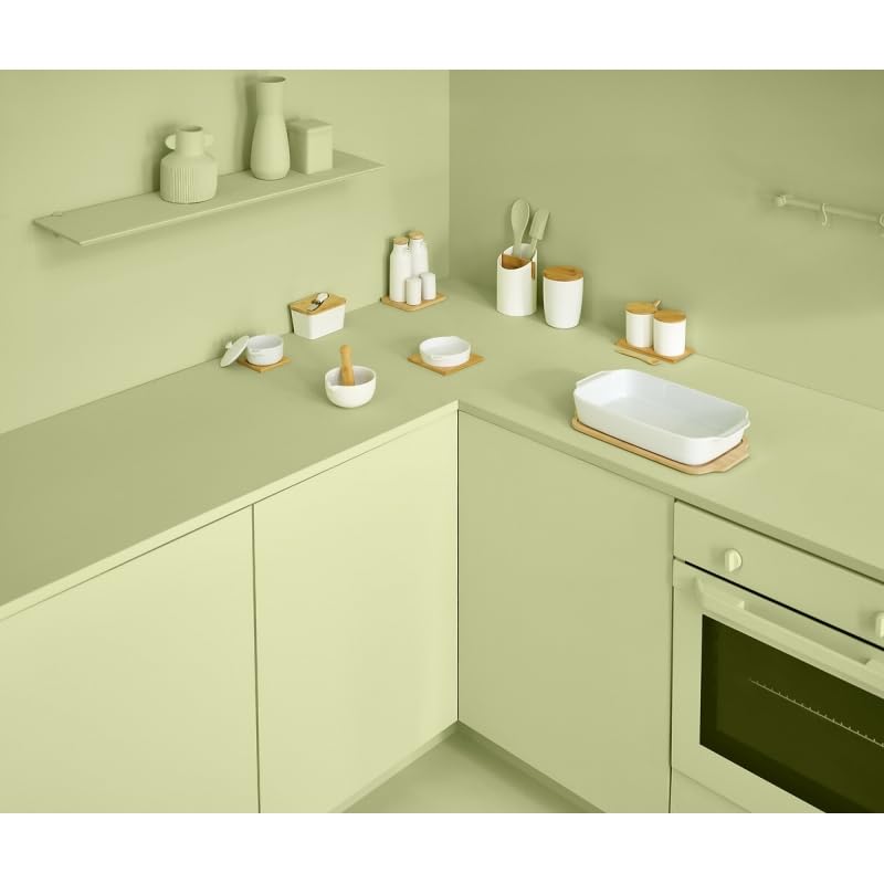 Juego de aceitera, vinagrera, salero y pimentero porcelana blanca con bandeja bambu - Juego Aceitera…