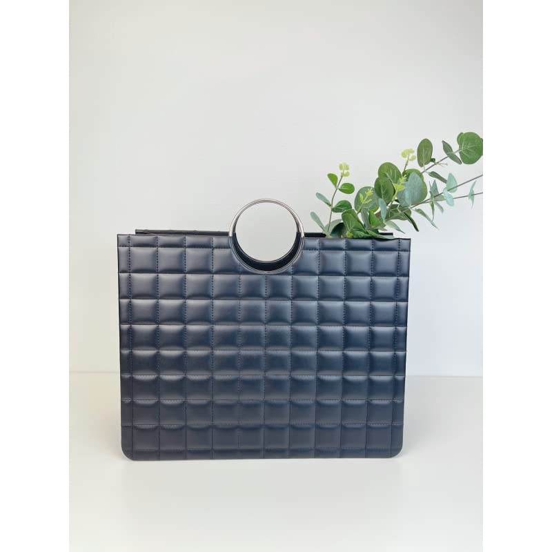 Revistero Bolso con Asas Negro de Piel sintética de 38x16x35 cm