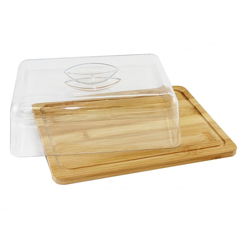 Bandeja Bambu Queso Quesera Aperitivos para Servir con Tapa metacrilato 24x18,5x6,6 cm (Rectangular)