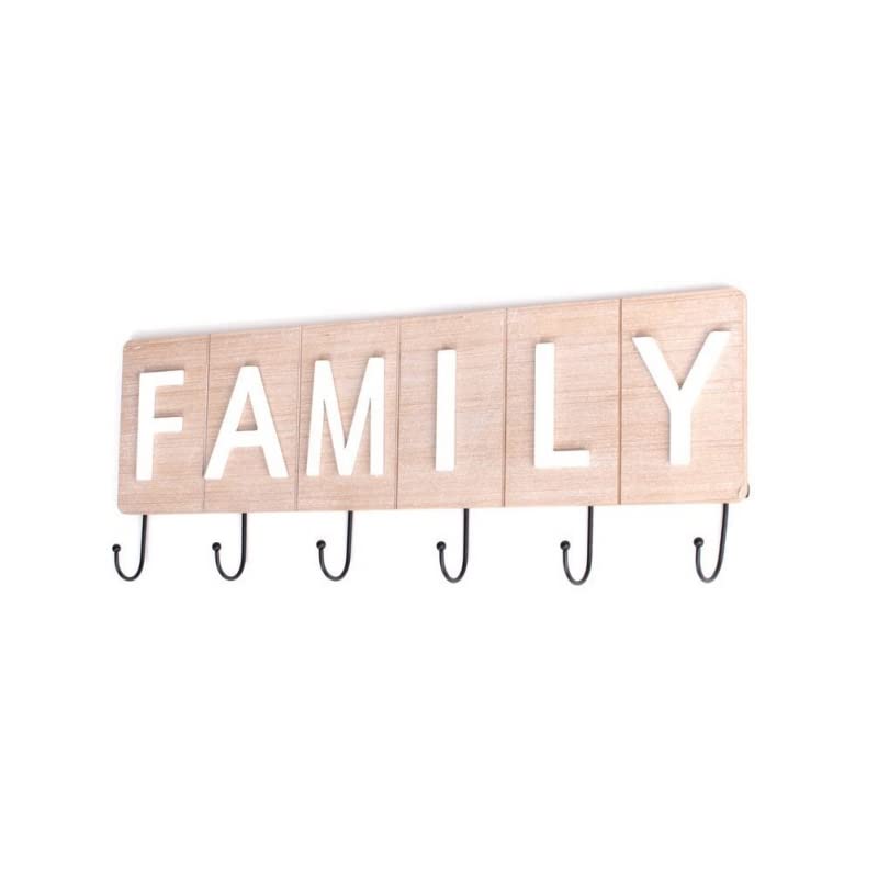 Perchero Pared de Madera Metal 6 colgadores Family