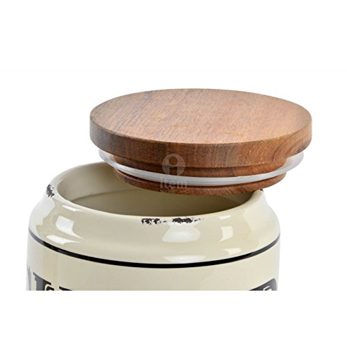 Set 3 botes gres vintage con tapa de madera