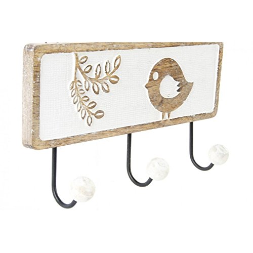 Perchero Pared 3 Colgador Madera Tallada pajaros