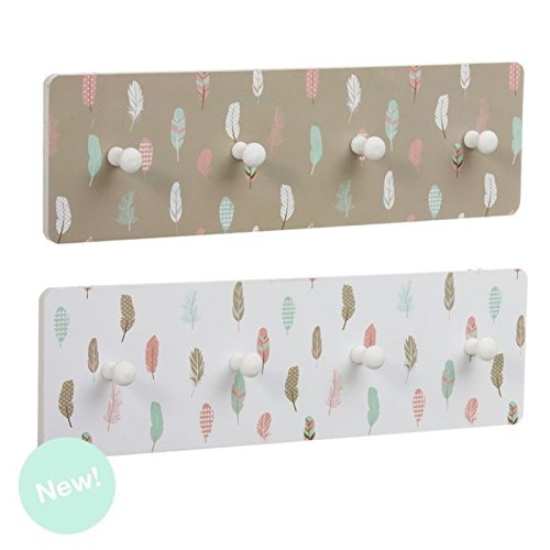 Perchero de Madera 4 pomos Plumas - Beige Pardo