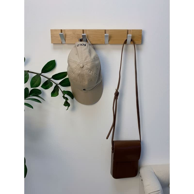 Perchero de Pared Madera Bambu con Ganchos Metal