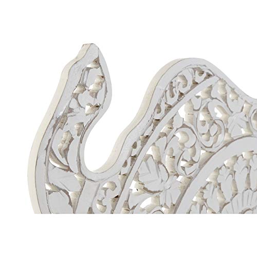 Mural Decoracion Pared Elefante Tallado Natural Blanco de Madera 66x63 cm