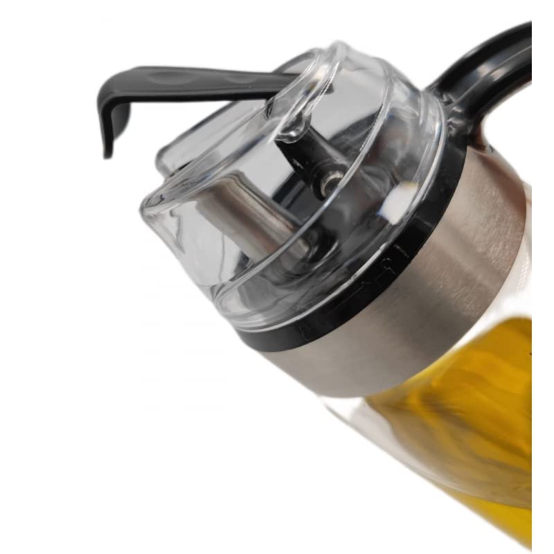 Aceitera Antigoteo de Cristal Borosilicato Tapón de Acero INOX con Tapa Que Se Abre Automatico para Cocina 550 ML