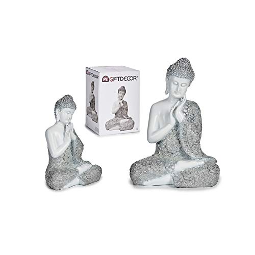Figura Buda Blanca Resina Sentado Mano