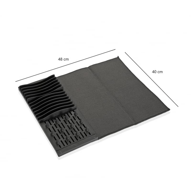 Escurreplatos Plegable con Escurridor, Tapete Secado De Vajilla - Gris