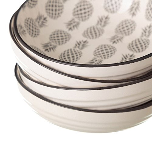 Pack 4 plato piña gris mini porcelana .