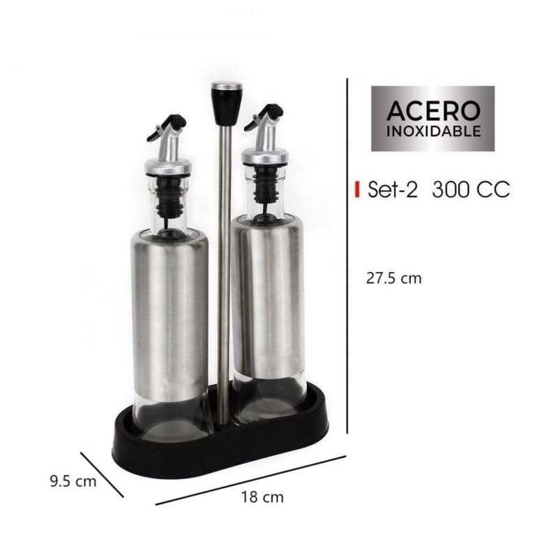 DAMDAM GO Set de Aceitera Vinagrera de Acero Inoxidable Cristal con Soporte