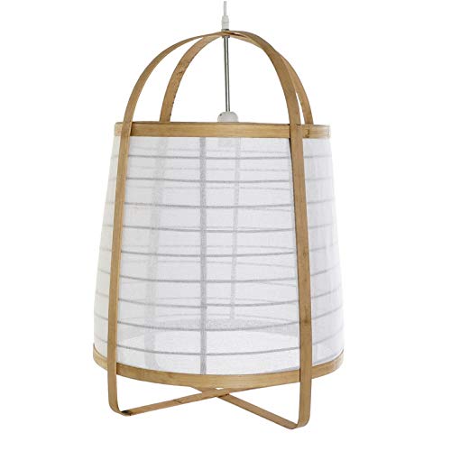 Lámpara de Techo Bambu Natural y Lino Blanco de Ø 44x64 cm