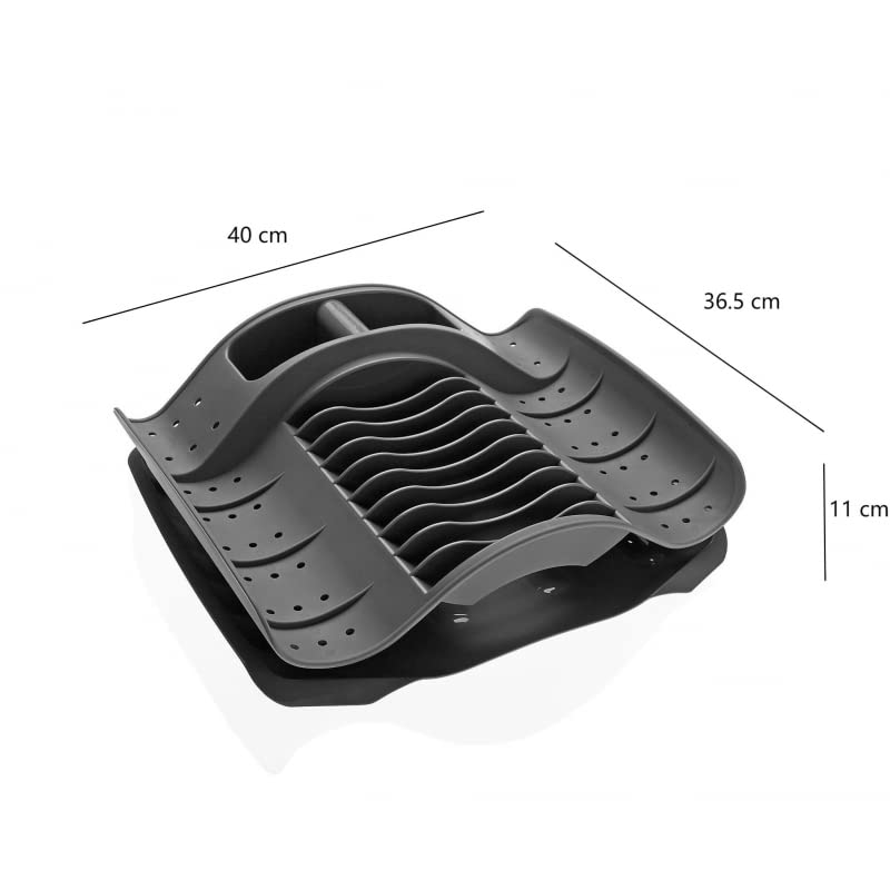 Escurreplatos, Escurridor De Platos Extensible con Cesta de Cubiertos, Caño De Drenaje Giratorio Gris Oscuro
