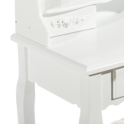 Tocador Blanco de Madera con Espejo romántico para Dormitorio France