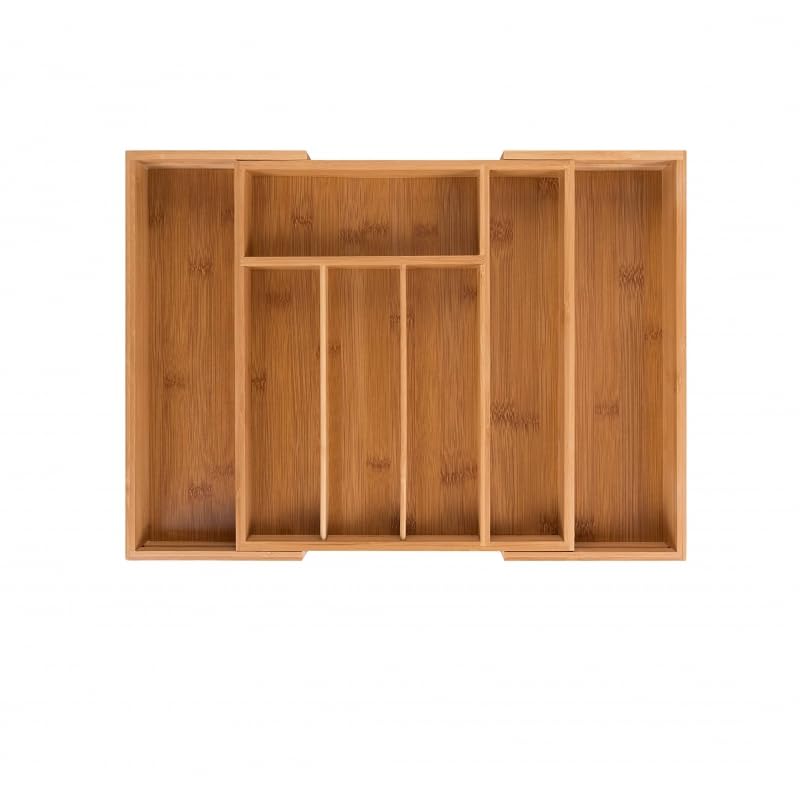 DAMDAM GO - Cubertero Cajon, Organizador de Cubiertos, cubertero mandera Bambu 5 Compartimentos