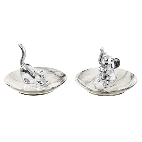 Plato joyero plata gato y elefante stoneware - Set 2 pieza