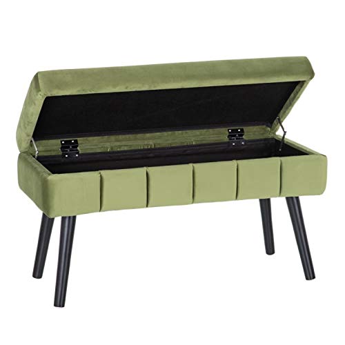 Banqueta baúl de Terciopelo, contemporánea en Verde, de 79x37x42 cm