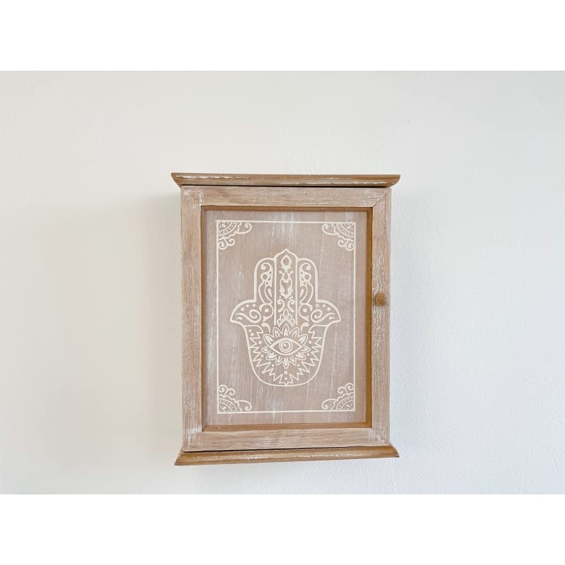 Caja Guardallaves de Madera Decorada con Arbol de la Vida Estilo Nórdico con 6 Colgadores de Pared