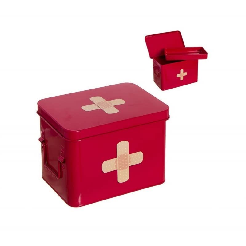 Botiquin metalico Rojo tiritas Compartimento en Interior, con Asas Laterales