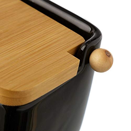 Salero y azucarero de Cocina Blanco de Ceramica con Tapa de Madera.