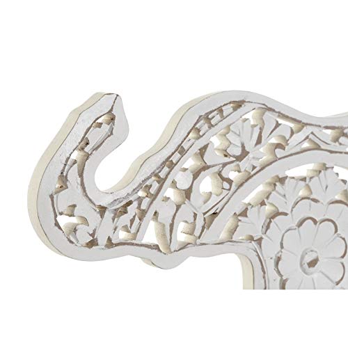 Mural Decoracion Pared Elefante Tallado Natural Blanco de Madera 44x26 cm