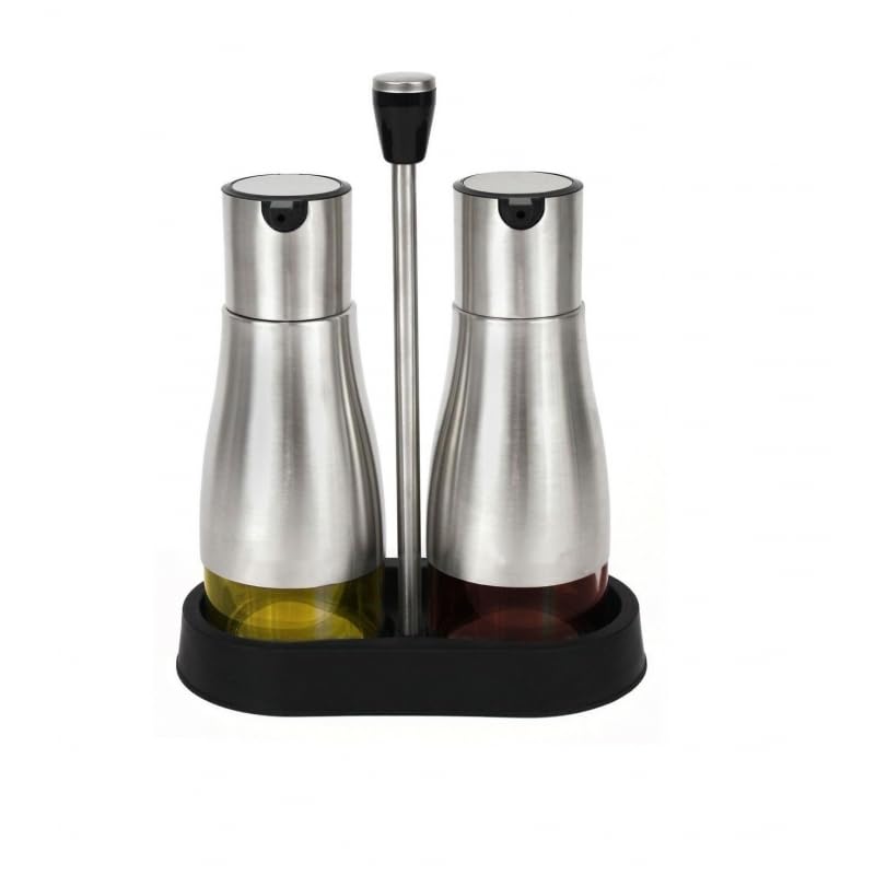 DAMDAM GO Set de Aceitera Vinagrera de Acero Inoxidable Cristal con Soporte