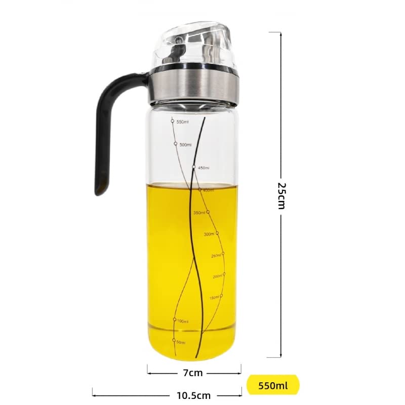 Aceitera Antigoteo de Cristal Borosilicato Tapón de Acero INOX con Tapa Que Se Abre Automatico para Cocina 550 ML
