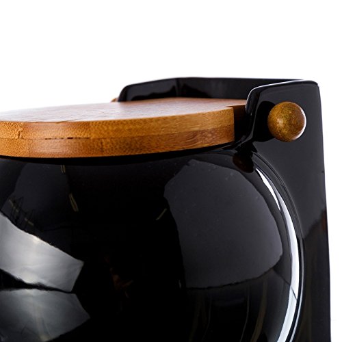 Salero cuadrado de cerámica con tapa de bambú 13 x 12 x 11 cm