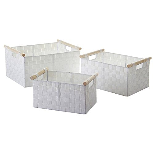 Cestas ordenacion moderna asa madera blanco S/3