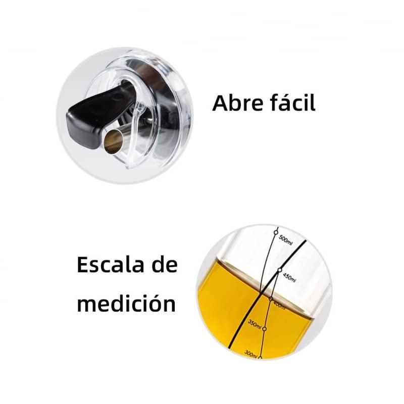 Aceitera Antigoteo de Cristal Borosilicato Tapón de Acero INOX con Tapa Que Se Abre Automatico para Cocina 550 ML