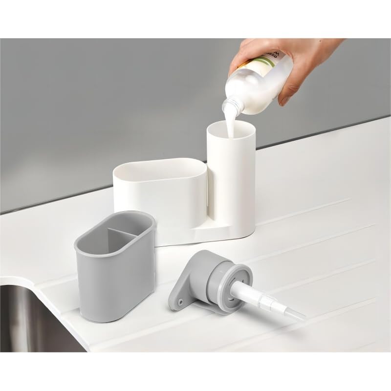 DAMDAM GO - Dispensador Jabon Cocina Plastico con Estropajero y Portacepillo - Organizador Limpieza Cocina