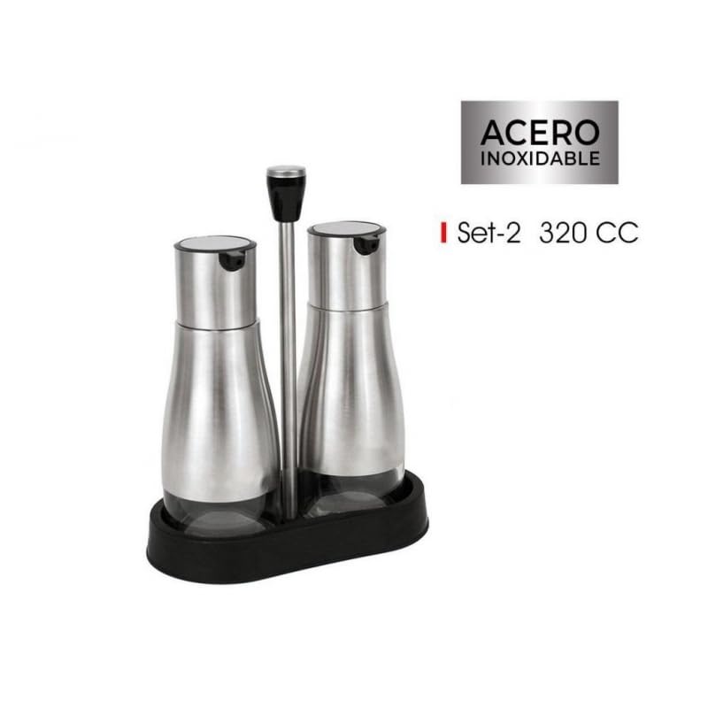 DAMDAM GO Set de Aceitera Vinagrera de Acero Inoxidable Cristal con Soporte