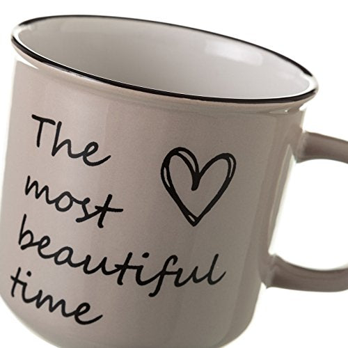 Taza mug romántica beige de cerámica para cocina France (Set de 4 tazas)