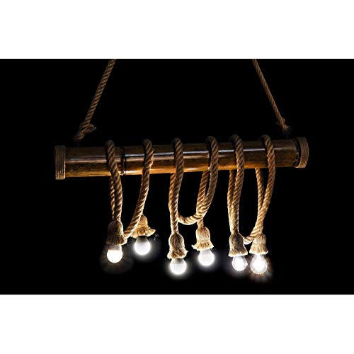 Lámpara de Techo Original Bambu Decorado Cuerda para 6 Bombillas
