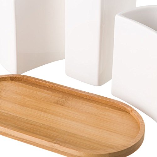Dispensador y portacepillos de baño de cerámica Blanco nórdico para Cuarto de baño Fantasy