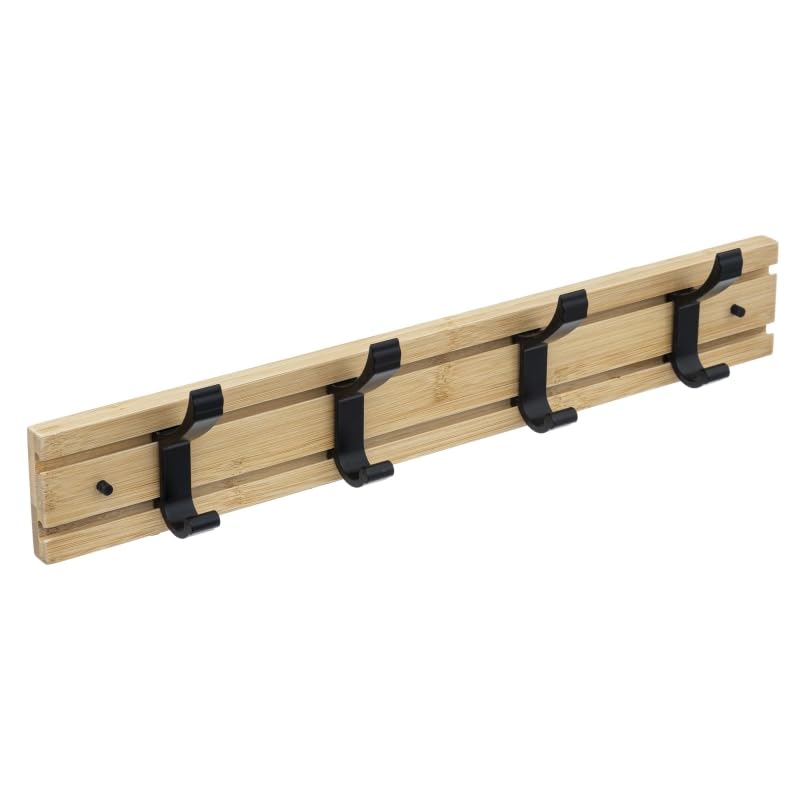 Perchero de Pared Madera Bambu con Ganchos Metal