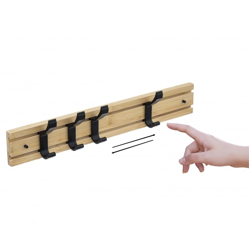 Perchero de Pared Madera Bambu con Ganchos Metal