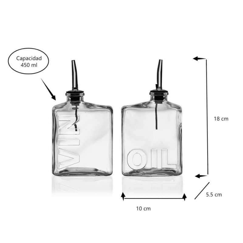 Juego de Aceitera/vinagrera con tapón dosificador de Acero Inoxidable - Cristal - 450 ml
