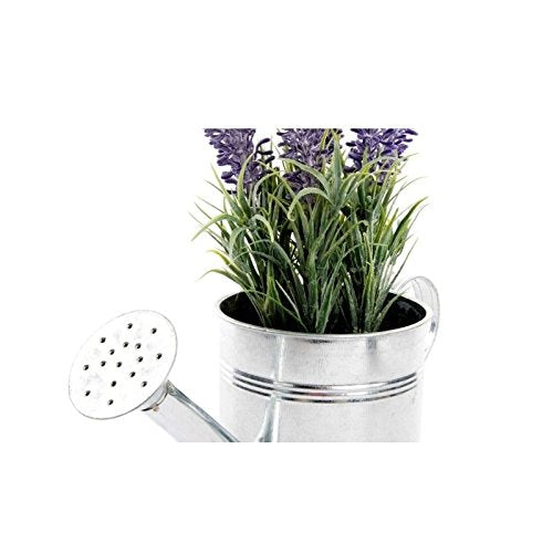 Maceta en Forma de regadera de Metal con Planta de Lavanda Artificial.