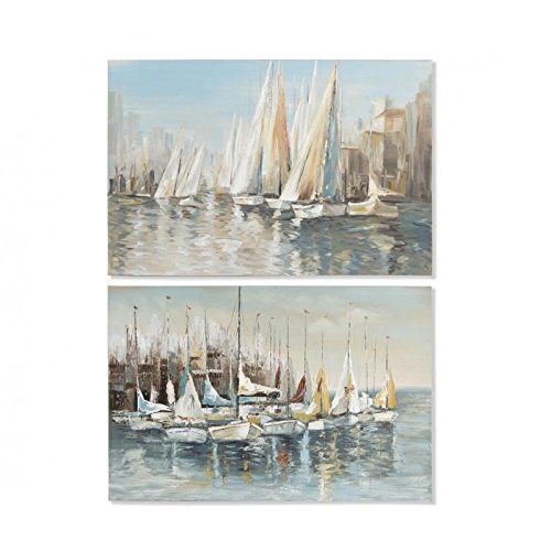 Set 2 cuadro pintado lienzo barcas 120x80 cm