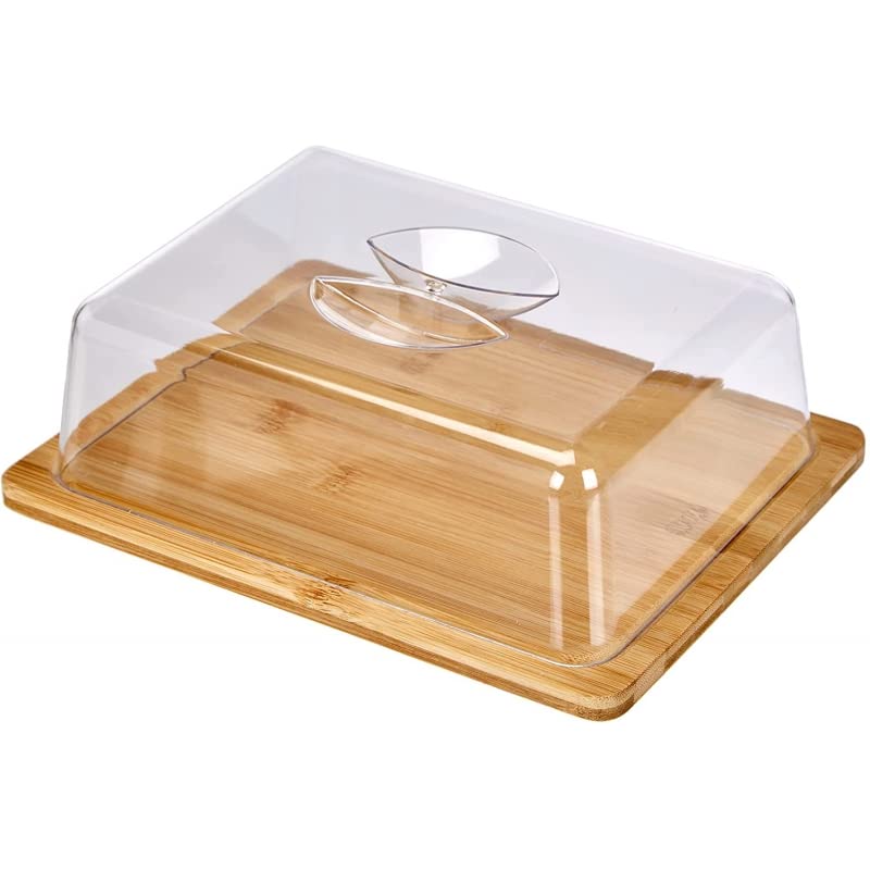 Bandeja Bambu Queso Quesera Aperitivos para Servir con Tapa metacrilato 24x18,5x6,6 cm (Rectangular)